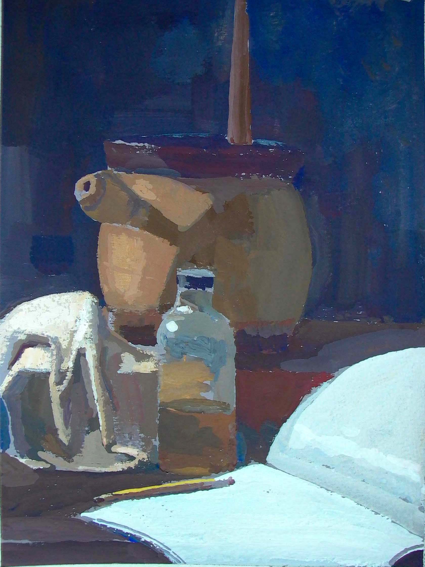 Still Life with Linseed Oil and Pot, 11" x 8.5", gouache, 2003.