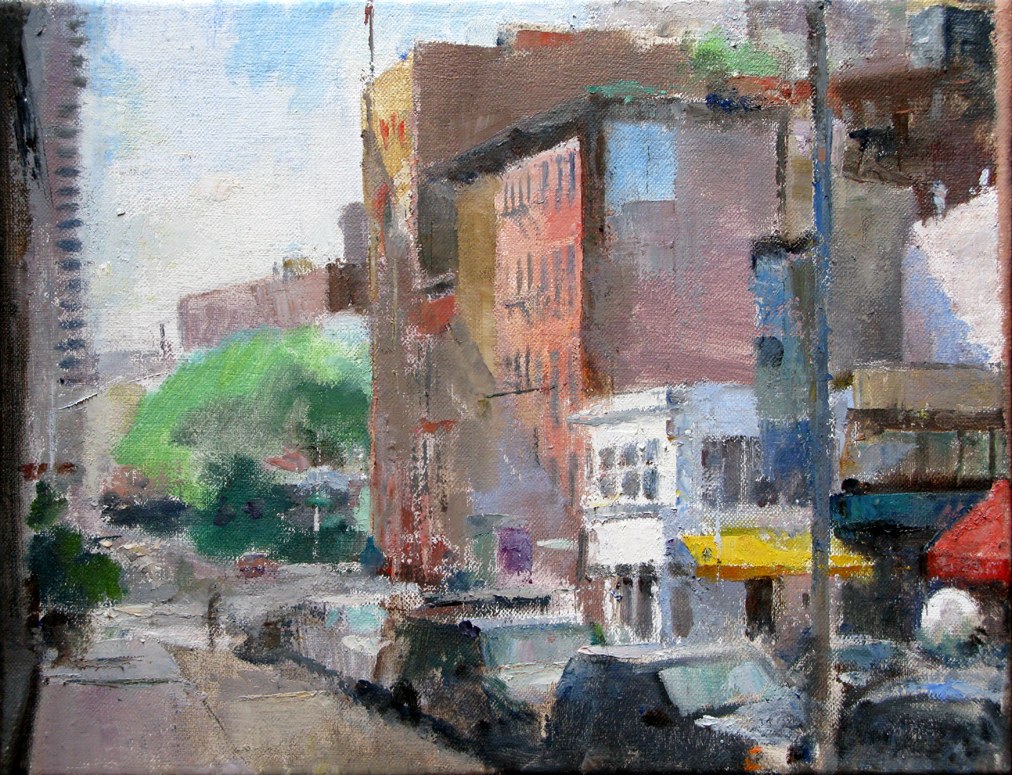 Duane Street at West Broadway, 13 x 17 inches, oil on linen, 2011.