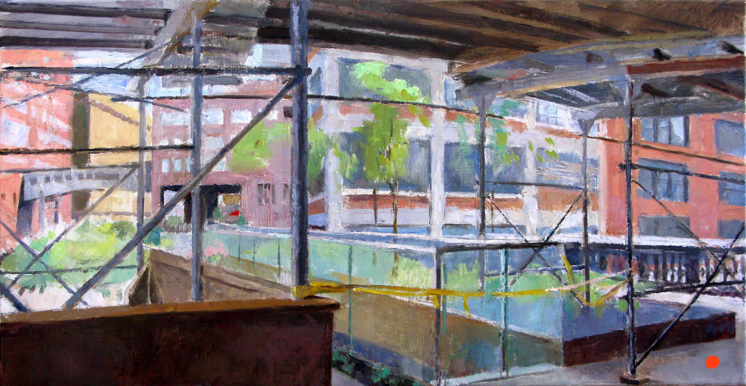 Phillips de Pury on the Highline, 16" x 32", oil on linen, 2009.