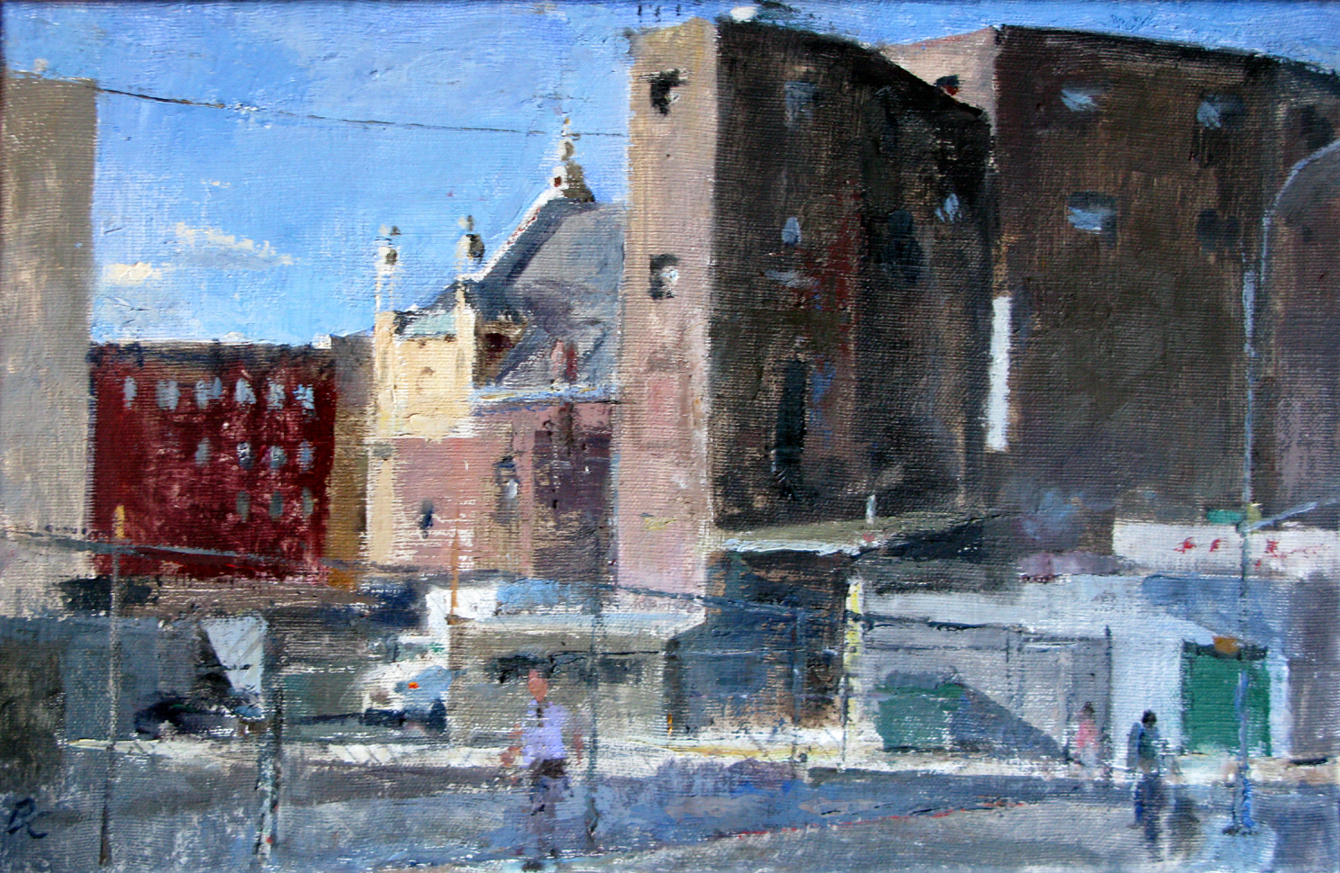 Pike St. Lot with Eldridge St Synagogue, 11" x 17", oil on linen, 2010.