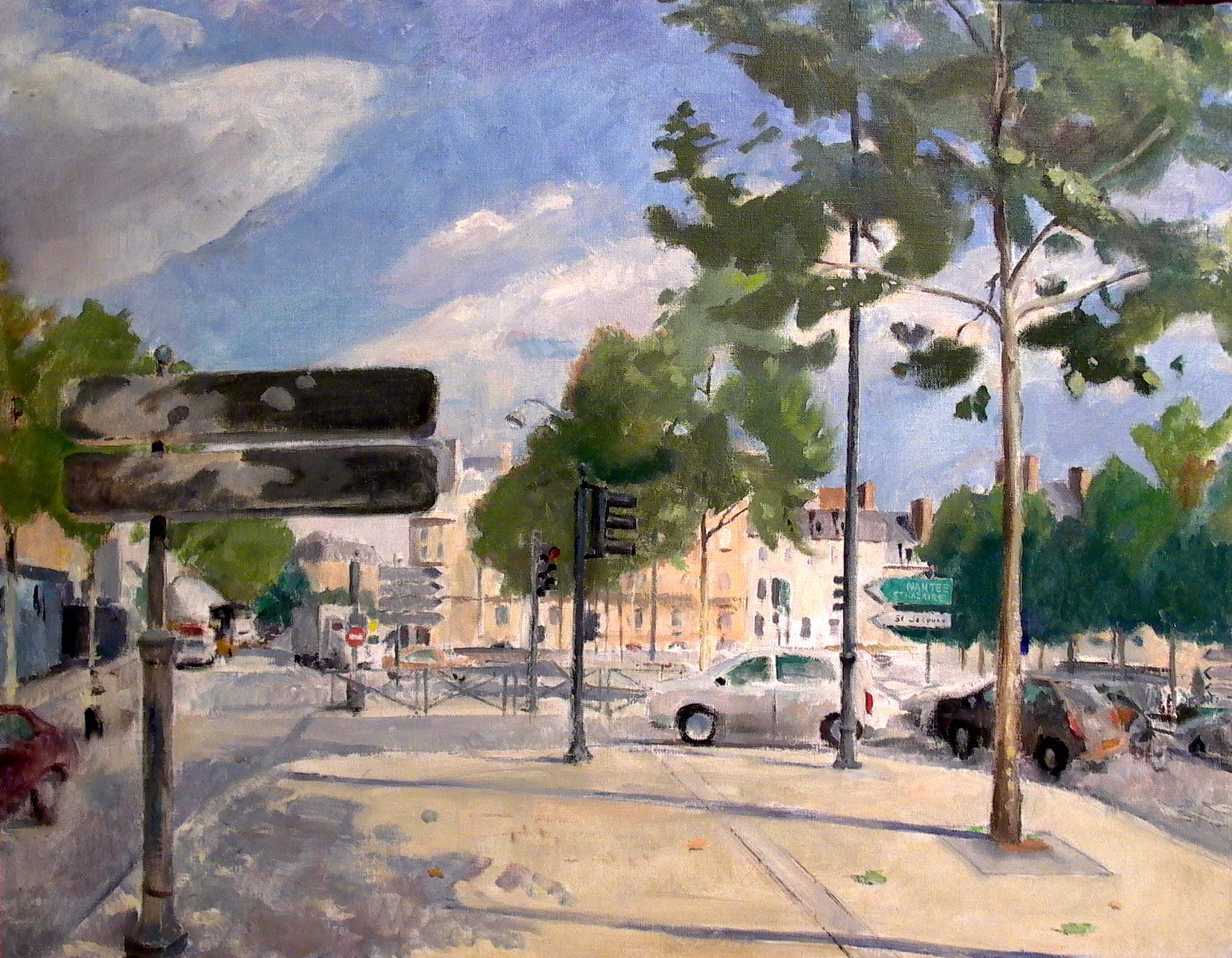 Place de Bretagne Traffic, 32" x 39", oil on linen, 2005.