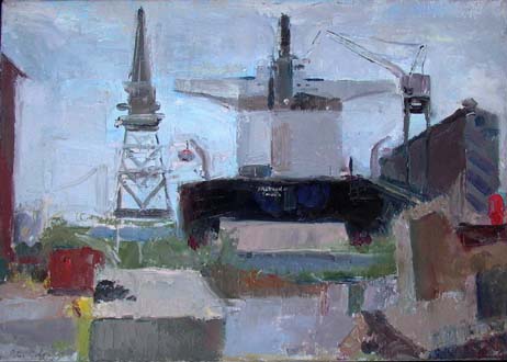 American Trader or SF Shipyard, 12" x 17", oil on linen, 1992.