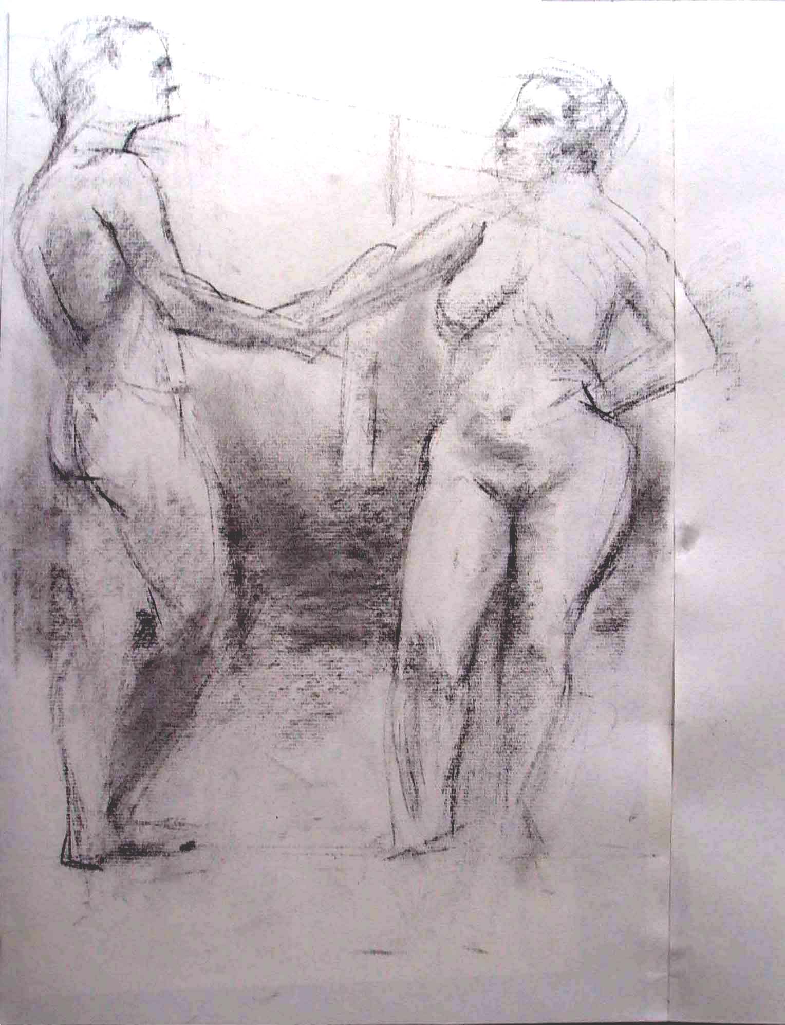 Standing Male and Female,  charcoal, 18 x 12 inches