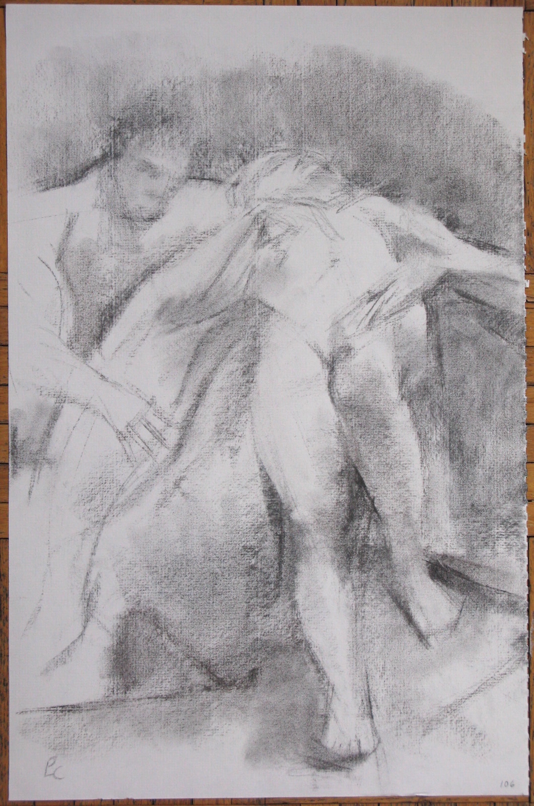 Nymph and Satyr, 18 x 12 inches, charcoal
