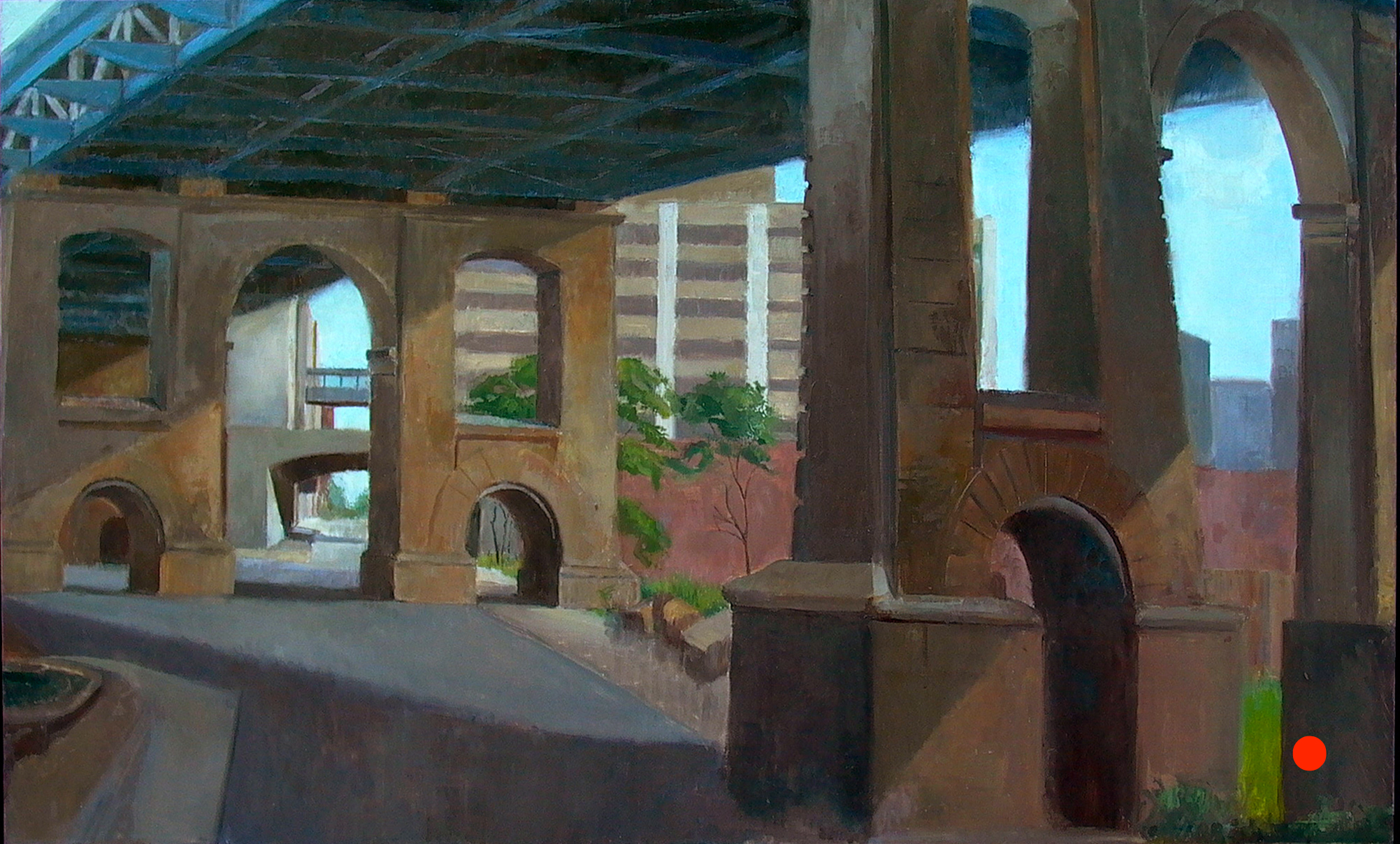 Under the Manhattan Bridge, 30 x 48 inches, oil on linen, 1992.