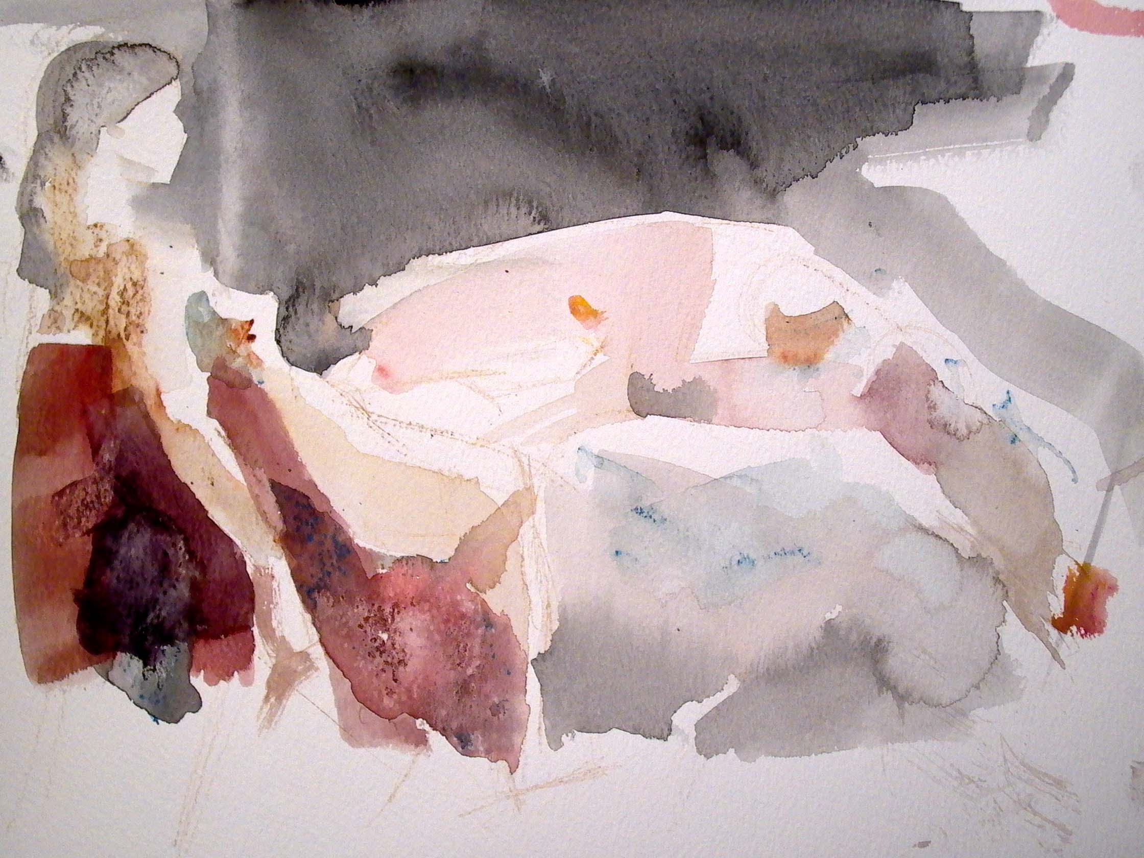 Seated and Reclining Female Nudes, watercolor, 10 x 13.5