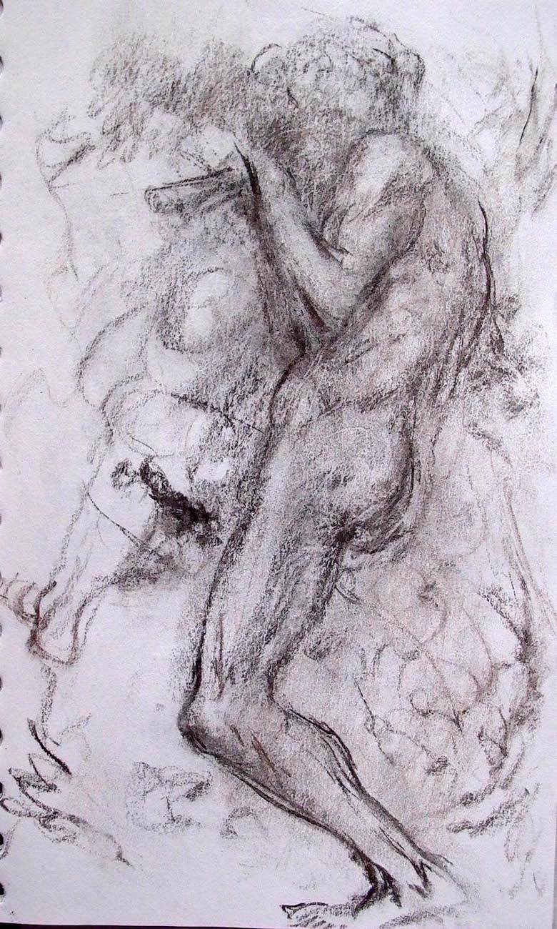 Dancing Male Nude, charcoal, 8 x 5 inches