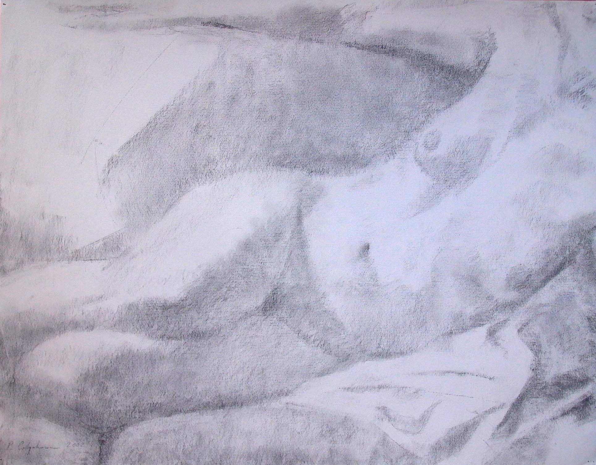 Reclining Female Torso and Legs, charcoal,18 x 24 inches