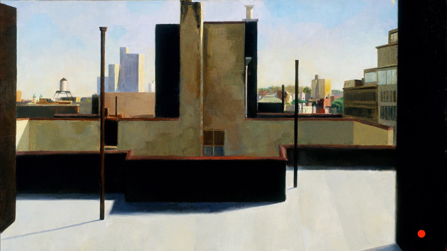 Roof, Clinton Hill, 32 x 60 inches, oil on linen, 1991.
