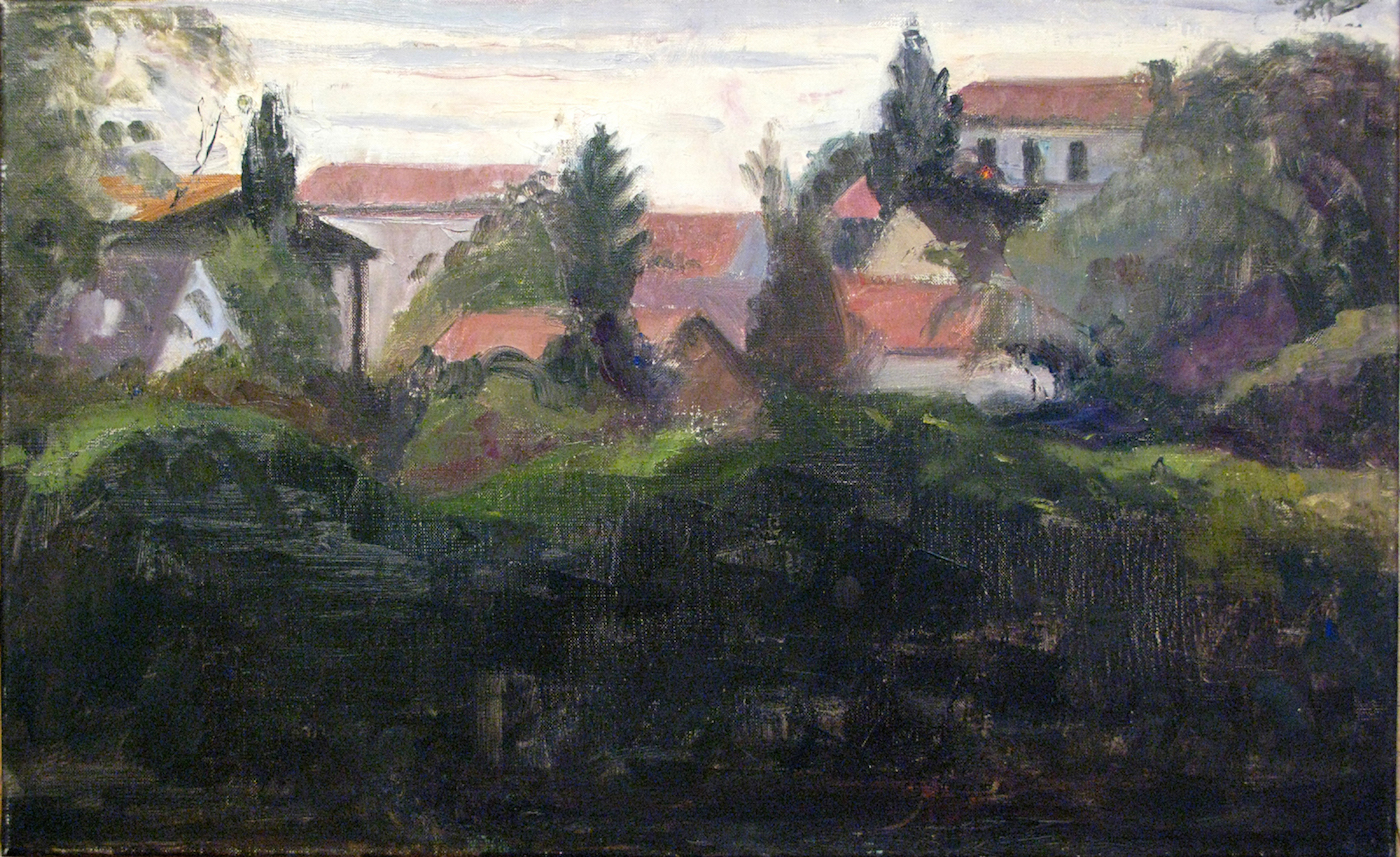 Maisons Lafitte, Dusk, 14 x 23 inches, oil on linen, 1998.