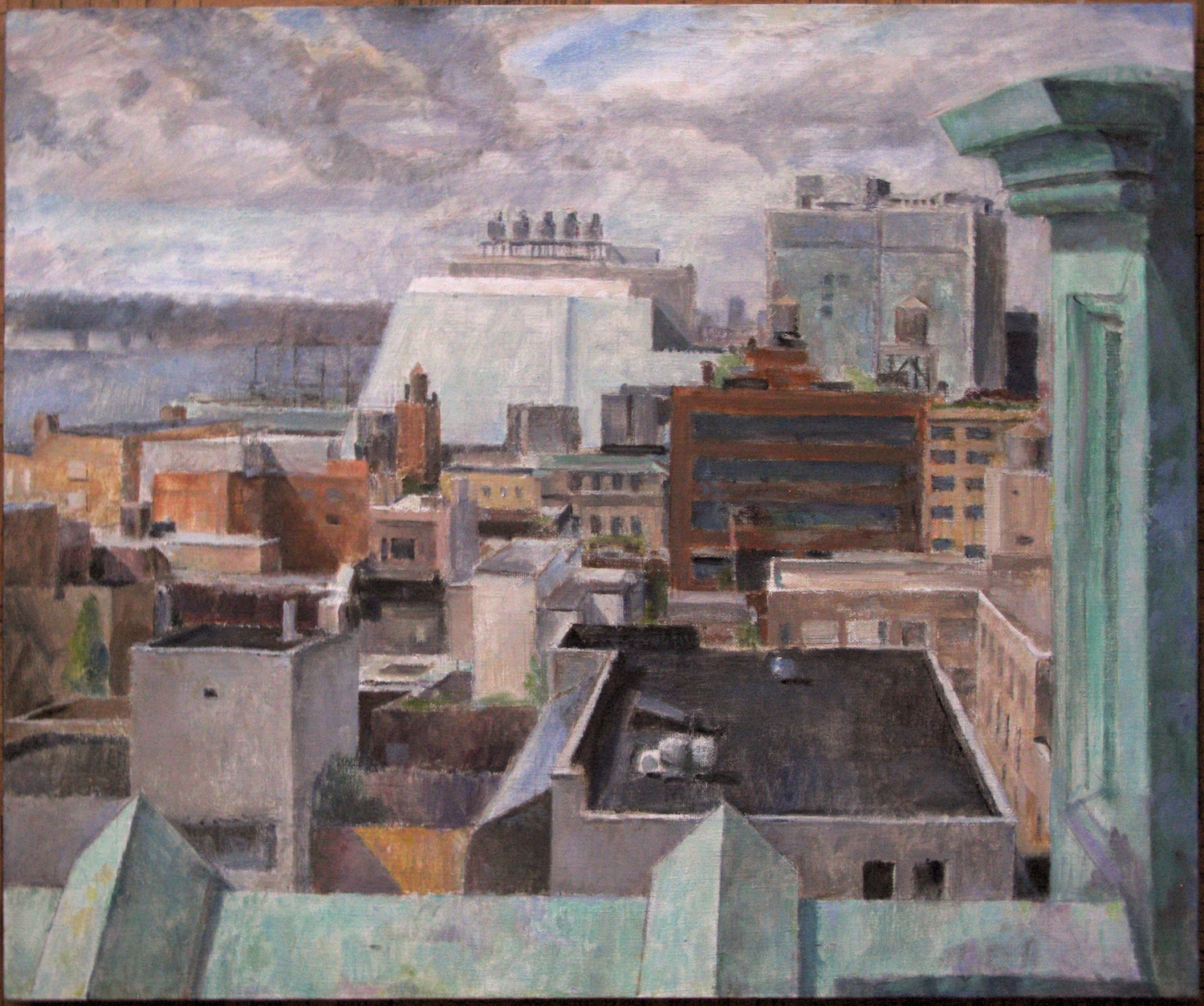 West Village Roof View, 30 x 36 inches, oil on linen, 2017.