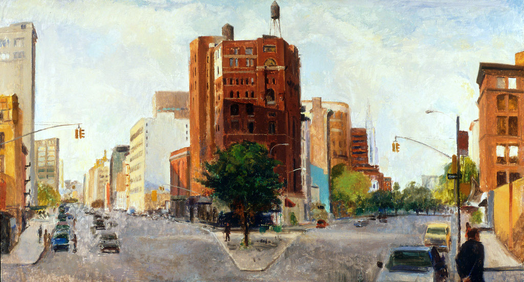 Lower West Broadway, 24 x 45 inches, oil on panel, 1996.