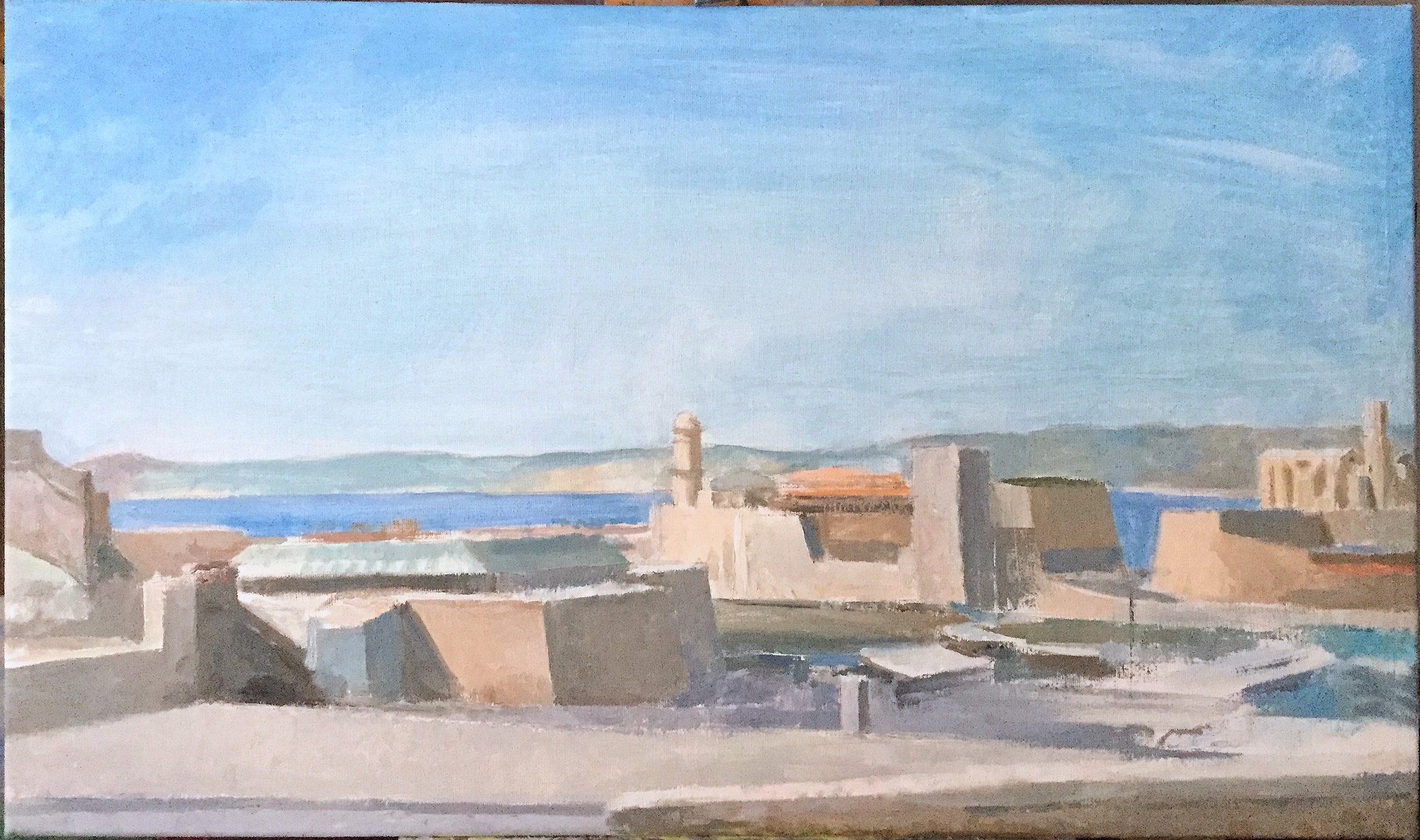 Marseille, Vieux Port and Harbor, 17 x 29 inches, oil on linen, 2019.