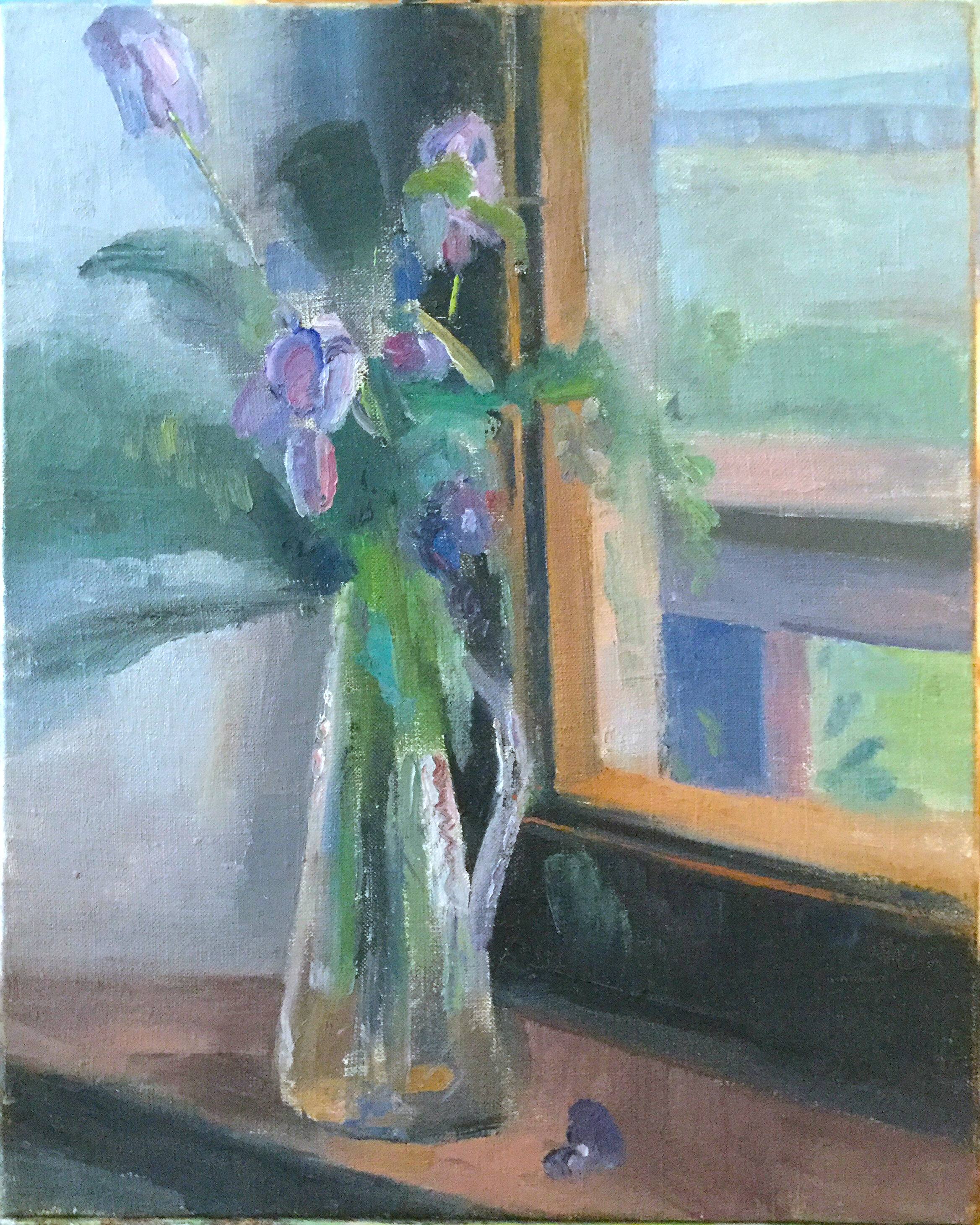 Vase of Irises, Casole d'Elsa, 13 x 16 inches, oil on linen, 1985. Collection of the artist.