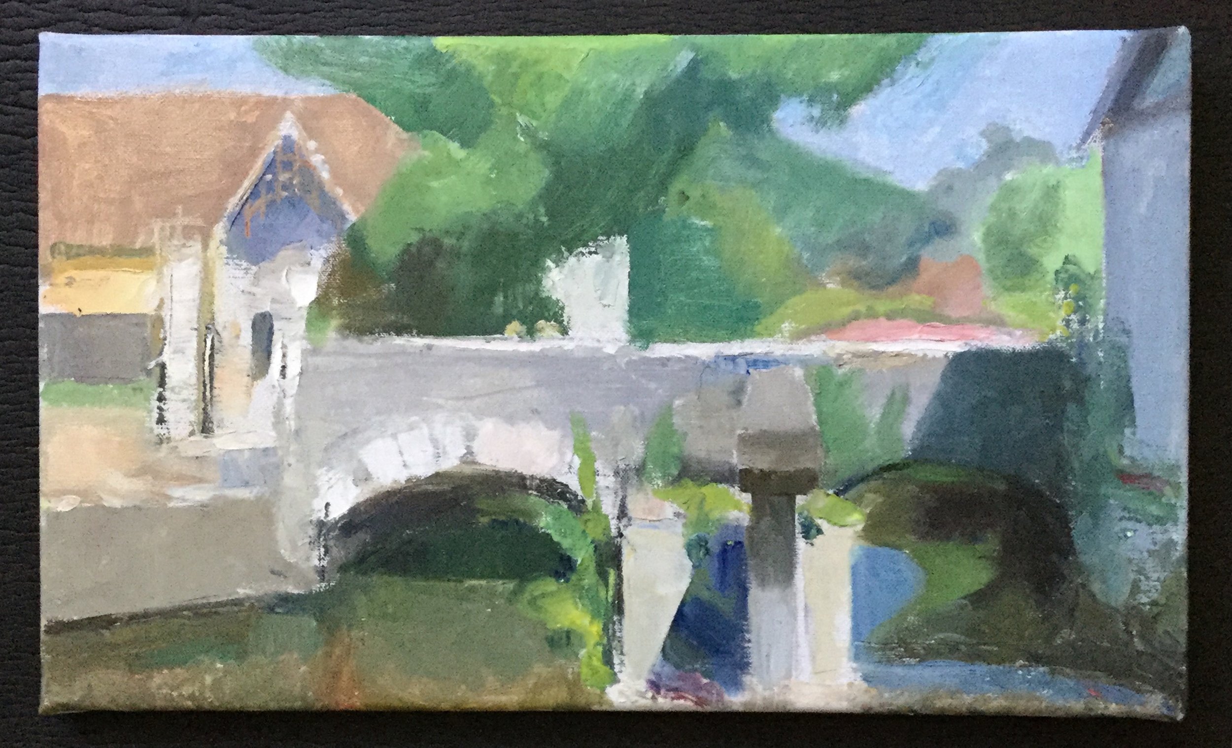 Bridge at the Mill, 10 x 17 inches, oil on linen