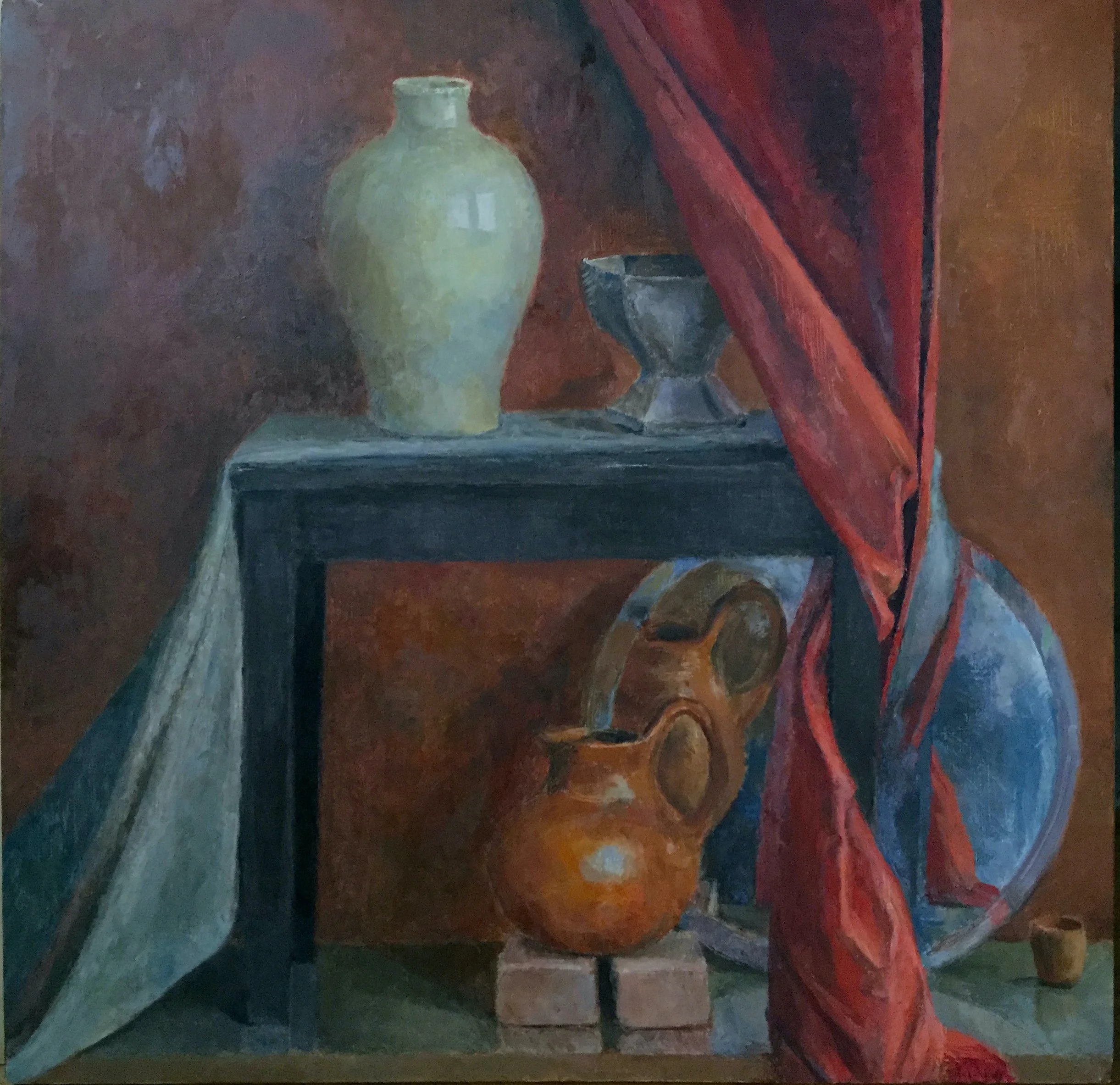 Still life with Oaxacan Pitcher, 36 x 36 inches, oil on linen