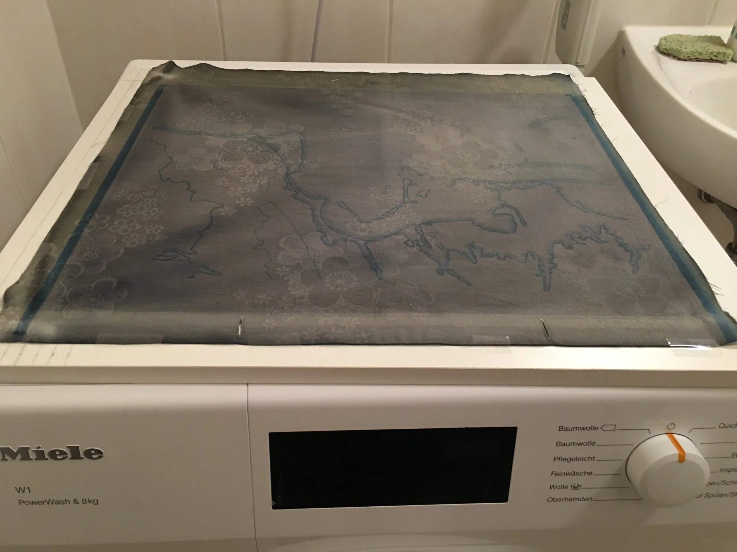 The exposed print ready to be rinsed.