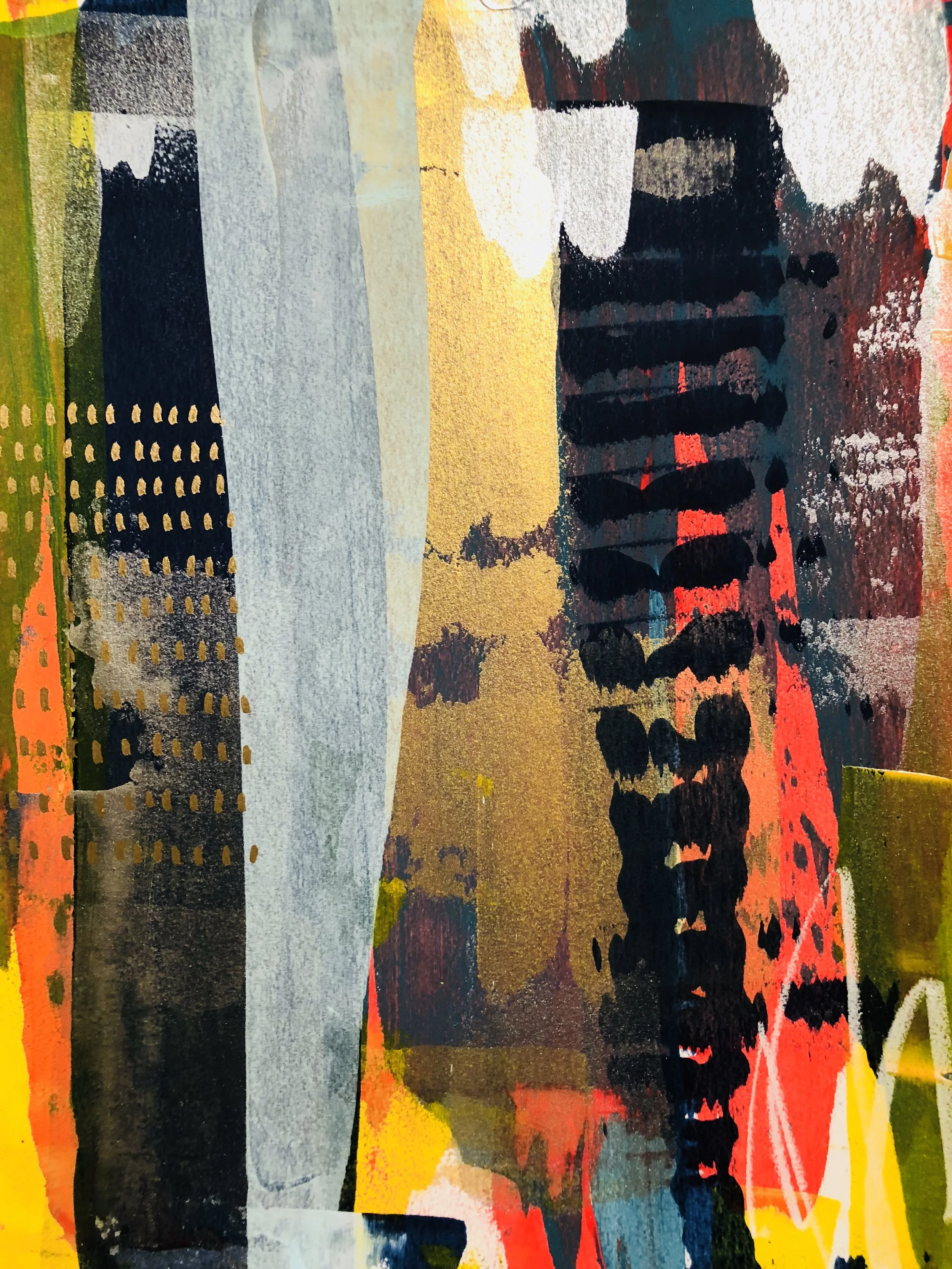 gold dash 2 (2018), watercolor, acrylic, pastel on watercolor paper 16 x 20