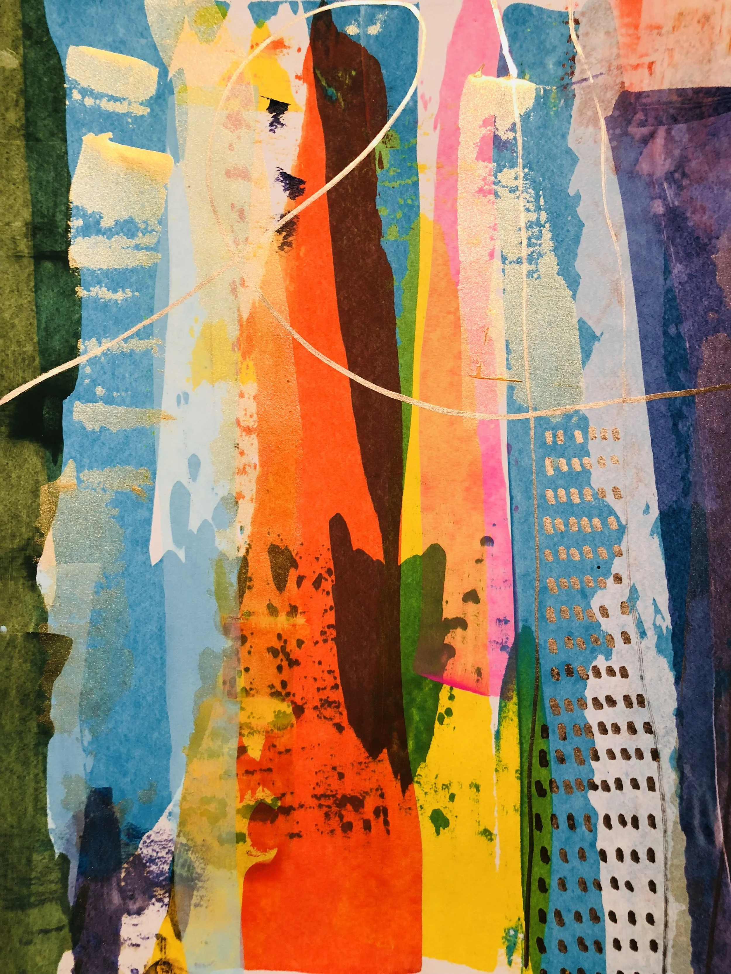 gold dash 9 (2018), watercolor, acrylic, pastel on watercolor paper 16 x 20