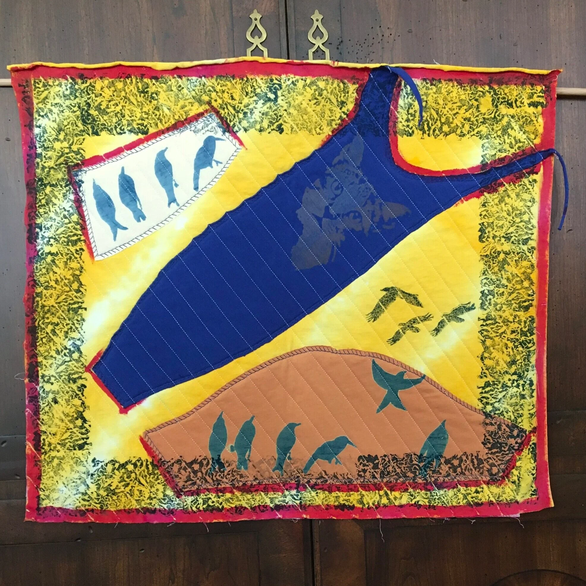 Whimsical Cat and Bird Wall Hanging 