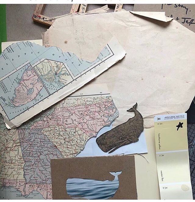 We&rsquo;re on an #art kick here lately! Check out this amazing piece by @llbollinger_art we commissioned for #woodenwhaleoki. Can&rsquo;t wait to find the perfect spot for it at #oakislandnc! #handmade #mixedmedia #commission #shopsmall #artisan
