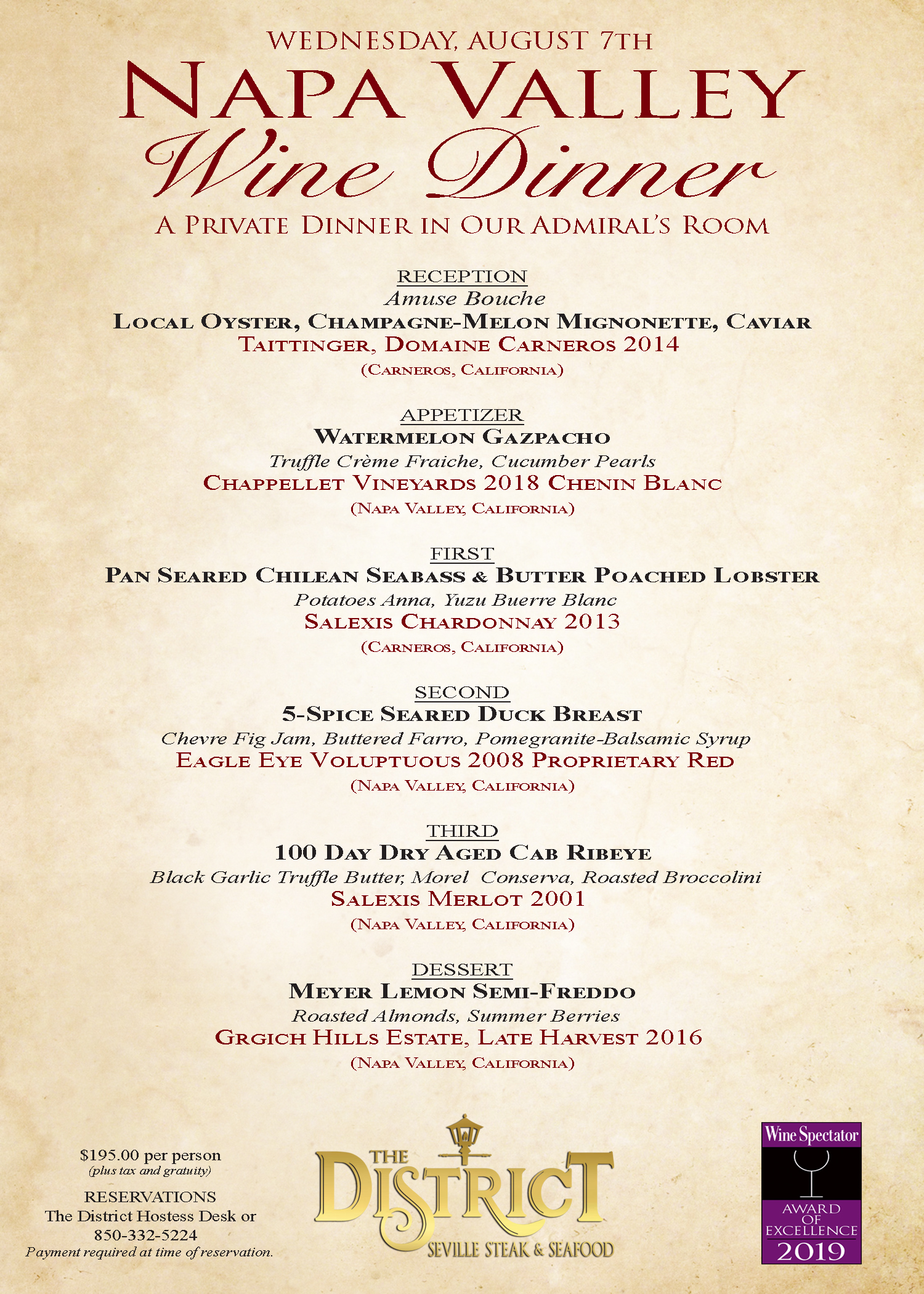 Napa Valley Wine Dinner The District