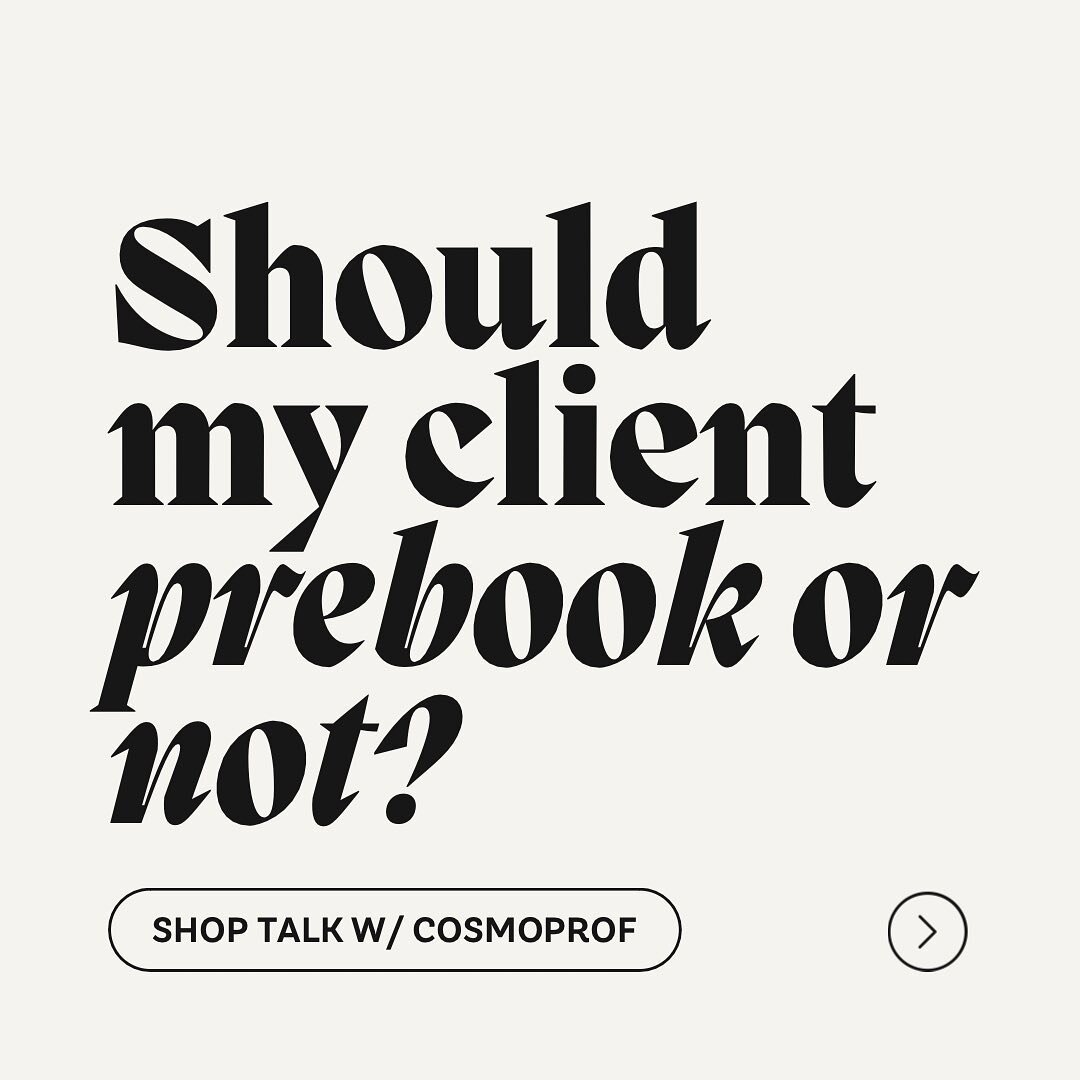 Salons &amp; hairstylists, we are talking all things prebooking vs not w/ @cosmoprofbeauty #sponsored &amp; what model works for each business. More below&hellip;👇🏽

💡 Prebooking allows the stylist to have control over what services are booked whe