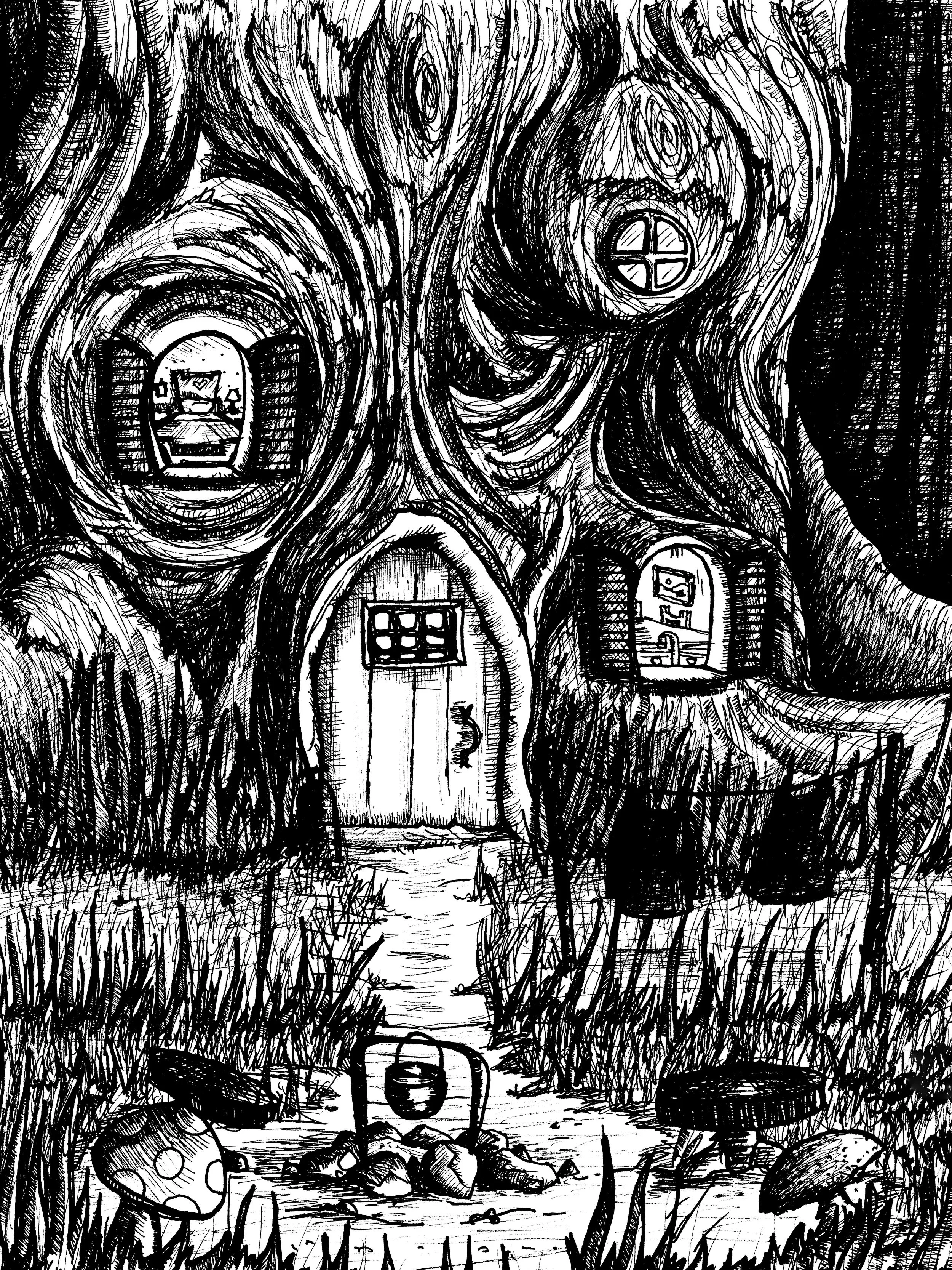 Edited Gnome Tree Home_Black and White Scan.jpg