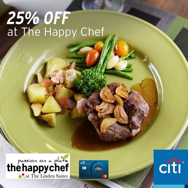 Got Citi credit card? Dine with us and get 25% OFF when you spend at least PHP1,500 on food and beverages. Bon Appetit! 🍽

#TheHappyChef #Ciao #citibank