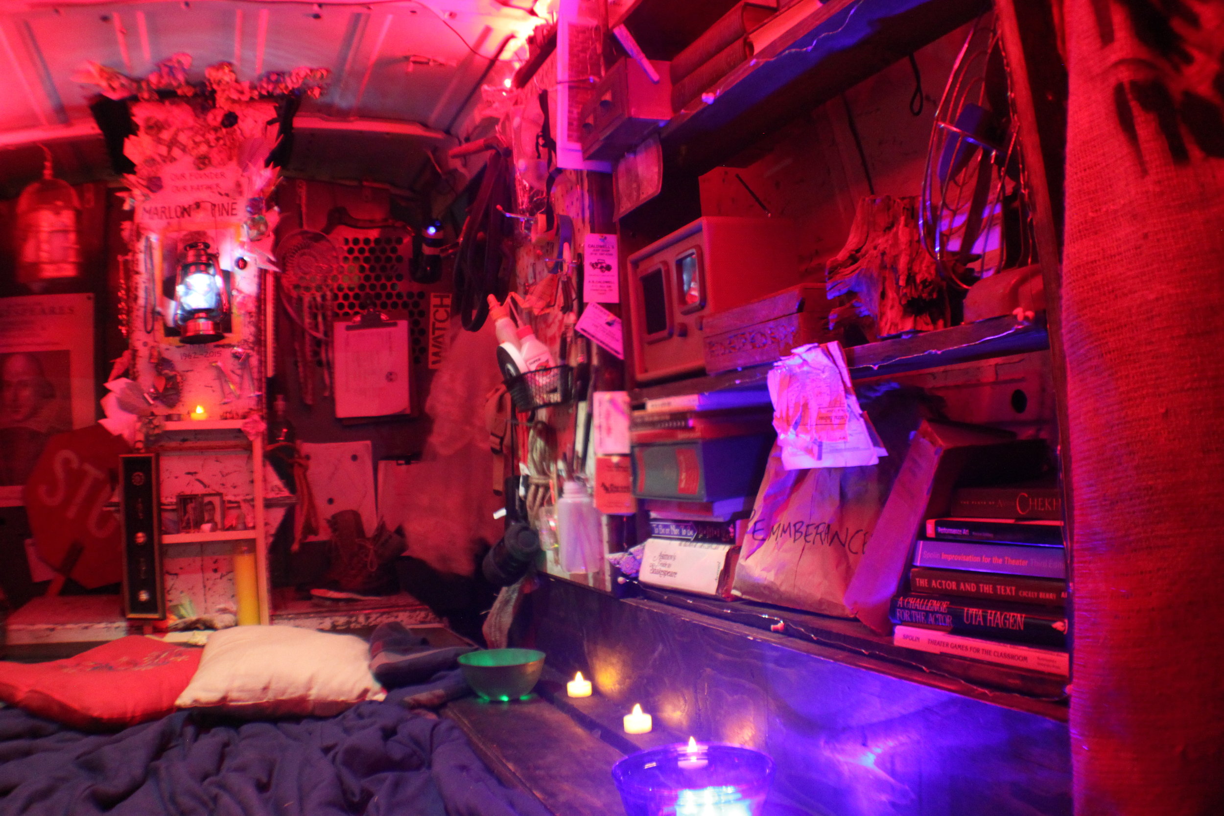  Conceived and written by Lauren Ludwig, and produced by Monica Miklas(Capital W), Hamlet-Mobile is eight one act plays about and using the language of Hamlet that is performed in and around a van. We designed and built the set for the show, which be