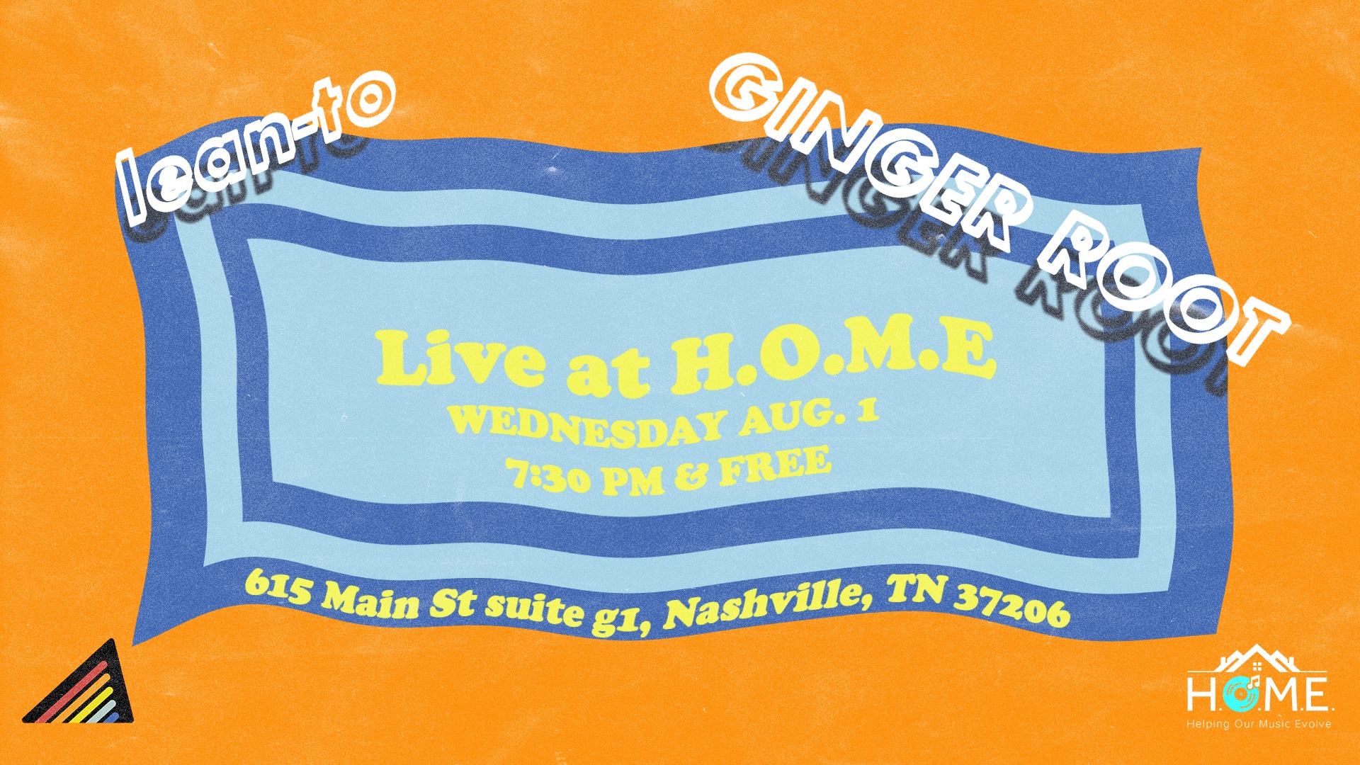 FREE LIVE SHOW | Wednesday, August 1 | 7:30 pm Come by H.O.M.E to hear a night of curated soul music in Nashville. Featuring music from Ginger Root (California) and lean-to (Nashville). The show is FREE (optional 5$ for bands). Beer on sale! Click HERE for more information