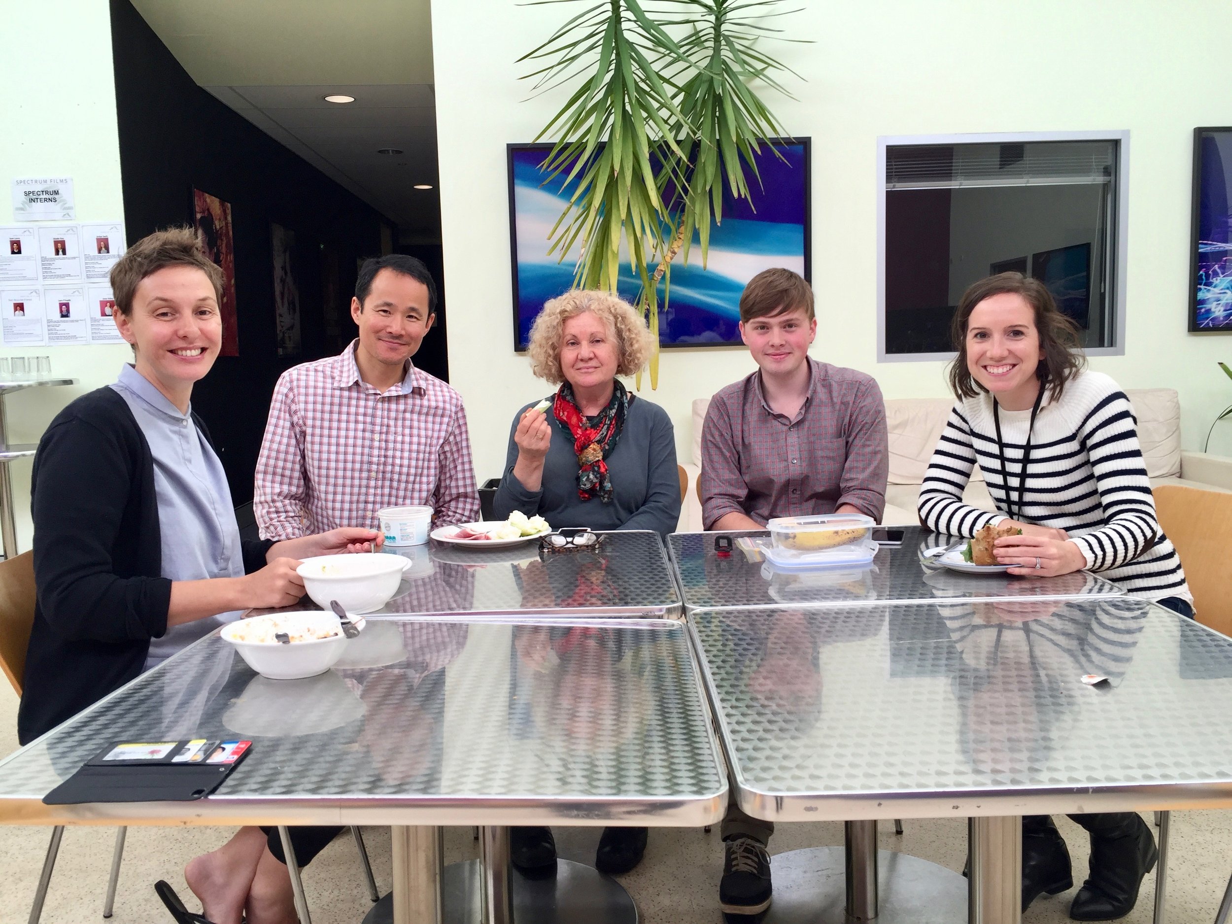 L-R: Kristine Rowe (Music Editor), Bin Li, Nadia Tass (Director), Josh Wyatt (Assistant Editor) and Katie Dose (1st Assistant Editor),