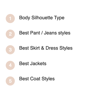 Body silhouette, best jeans, skirts, dresses and jackets