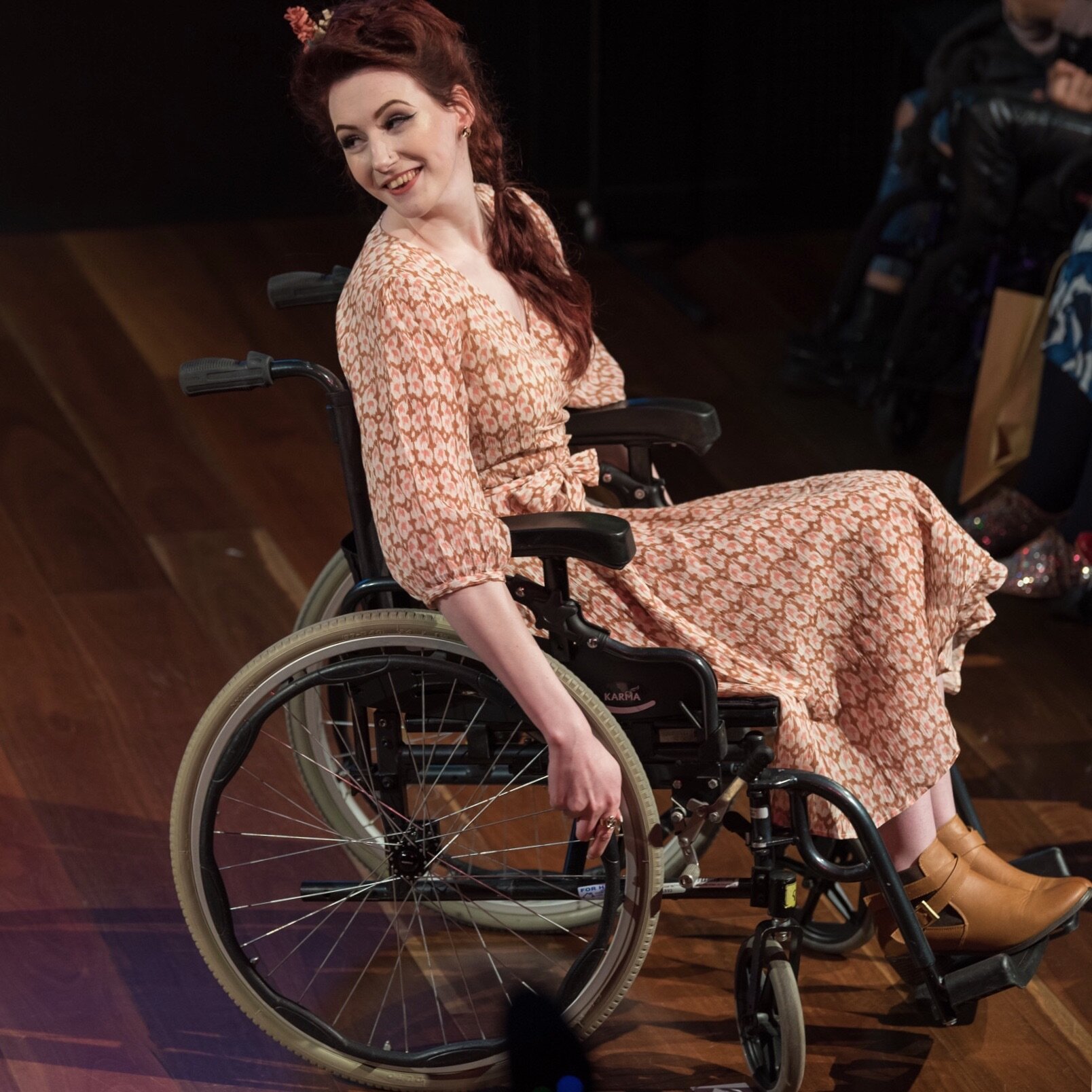 Rosie in wheelchair modelling Lazy Bones for 'Access to Fashion'