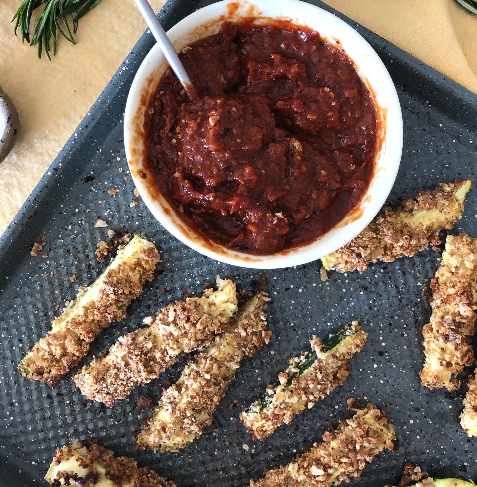 Baked Zucchini Fries w/ Britt's Red Pepper Ketchup!