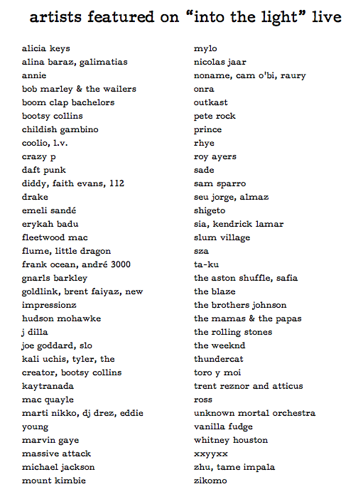 "into the light" featured artists