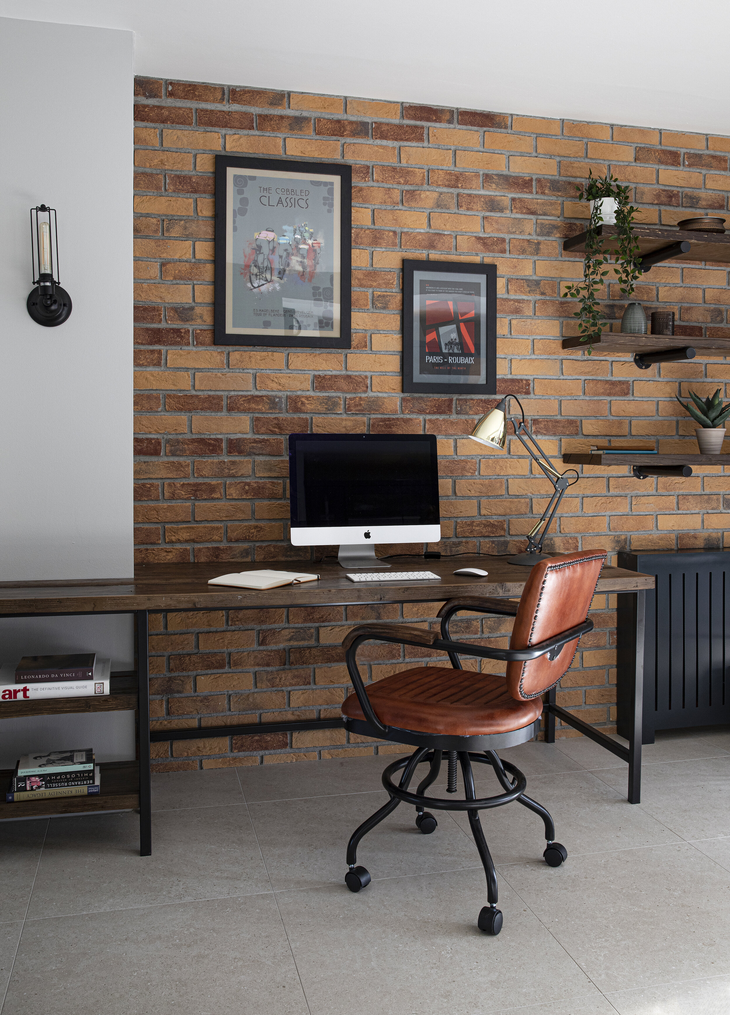 bare red brick office wall