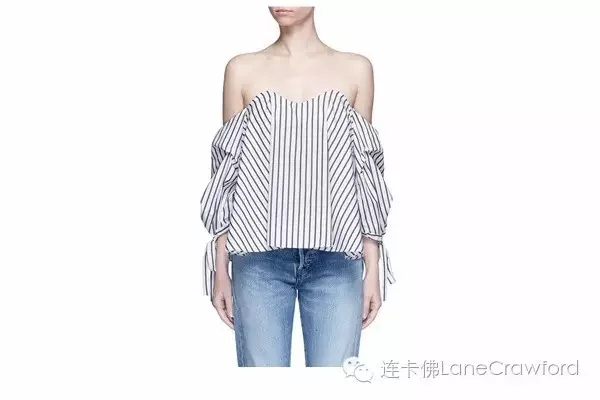 CAROLINE CONSTAS GABRIELLA露肩条纹纯棉上衣
