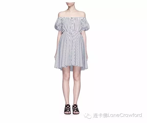 CAROLINE CONSTAS BARDOT条纹露肩连衣裙