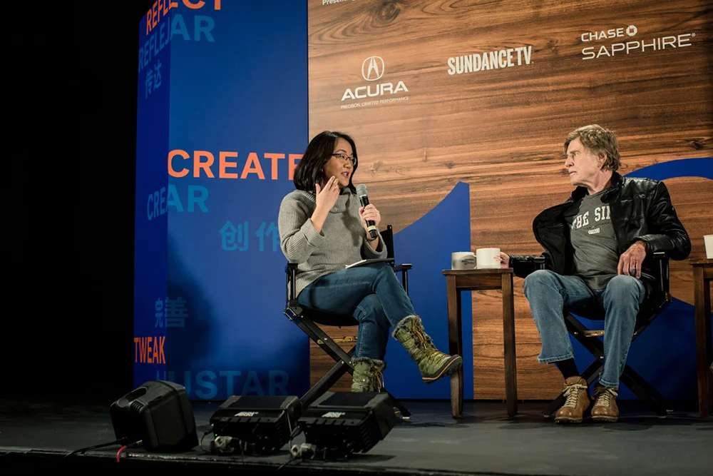 Moderator Barbara Chai and Sundance Institute President & Founder Robert Redford at the Day One Press Conference of the 2018 Sundance Film Festival. © 2018 Sundance Institute | photo by Duston Todd.