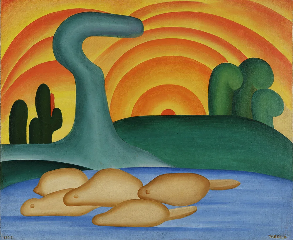 Tarsila do Amaral. Setting Sun (Sol poente), 1929. Oil on canvas. 21 1/4 x 25 9/16 in. (54 x 65 cm). Private collection, Rio de Janeiro. © Tarsila do Amaral Licenciamentos.