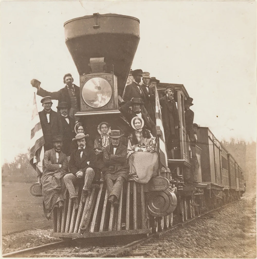 Locomotive on the Baltimore and Ohio Railroad, near Oakland, Maryland, about 1860. Salted paper print. Image: 16.2 × 16 cm (6 3/8 × 6 5/16 in.). Lent by The Metropolitan Museum of Art, Purchase, The Horace W. Goldsmith Foundation Gift, through Joyce and Robert Menschel, 1991 (1991.1151). Image: www.metmuseum.org