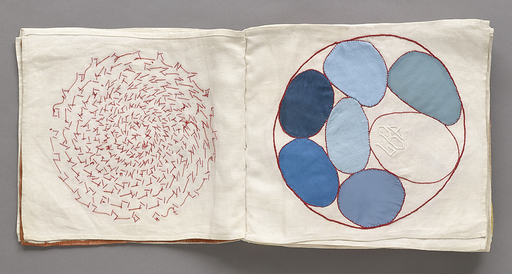 Louise Bourgeois (1911–2010). No. 4 of 34 from the fabric illustrated book Ode à l’Oubli. 2002. Page (approx.): 10 3/4 × 12 1/16″ (27.3 × 30.7 cm). The Museum of Modern Art, New York. Gift of the artist. © 2017 The Easton Foundation/Licensed by VAGA, NY.