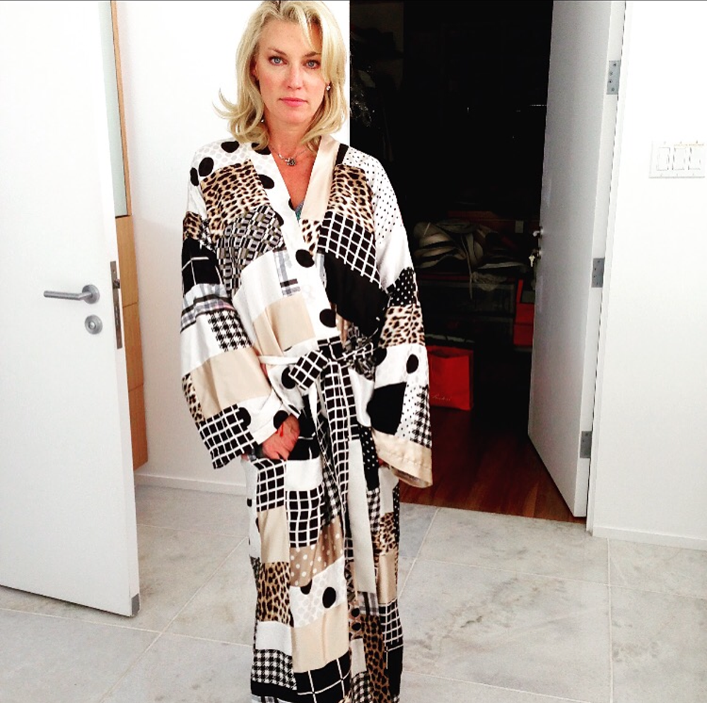Donna Scott in Patchwork Silk Gypsy Robe by Susan Becker, Photo courtesy of Susan Becker