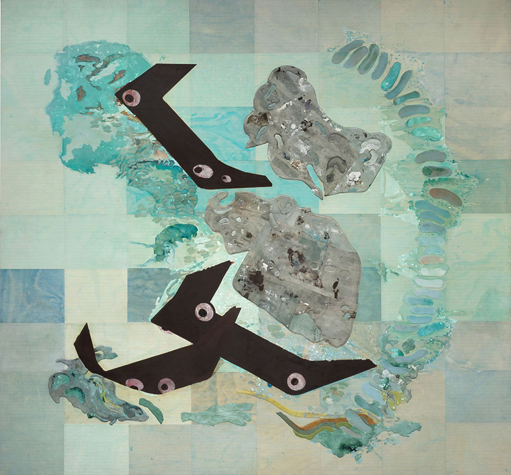 Whale Falls, 2017 Ellen Gallagher Oil, acrylic, ink and paper on canvas 188 x 202 cm / 74 x 79 1/2 in © Ellen Gallagher Courtesy the artist and Hauser & Wirth