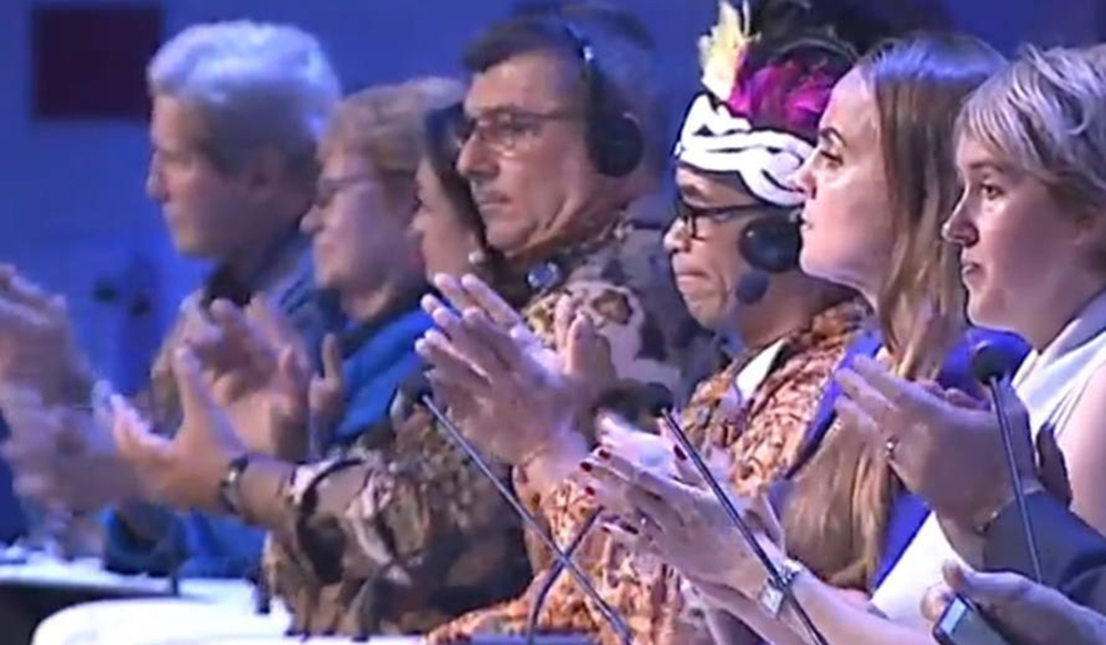Our Ocean 2018. John Kerry, Dr. Jane Lubchenco, H.E. Philippe Germain (President of New Caledonia), H.E. Isabel De Saint Malo de Alvarado (Vice President of the Republic of Panama), Abraham Goram, Dona Bertarelli, Dr. Fanny Douvere. / Our Ocean 2018