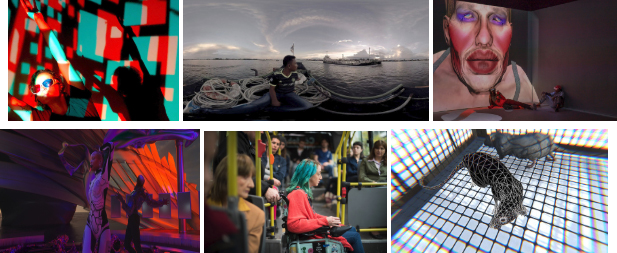 Top, L-R (antiquated) Augmented RealityGhost Fleet VR , photo by Lucas Gath Esperpento , photo courtesy of Sundance Institute. Bottom, L-R: Belle of the Ball , photo courtesy of Sundance Institute;; 4 Feet: Blind Date , photo by Ana Volenweider; A Jester’s Tale , photo courtesy of Sundance Institute.