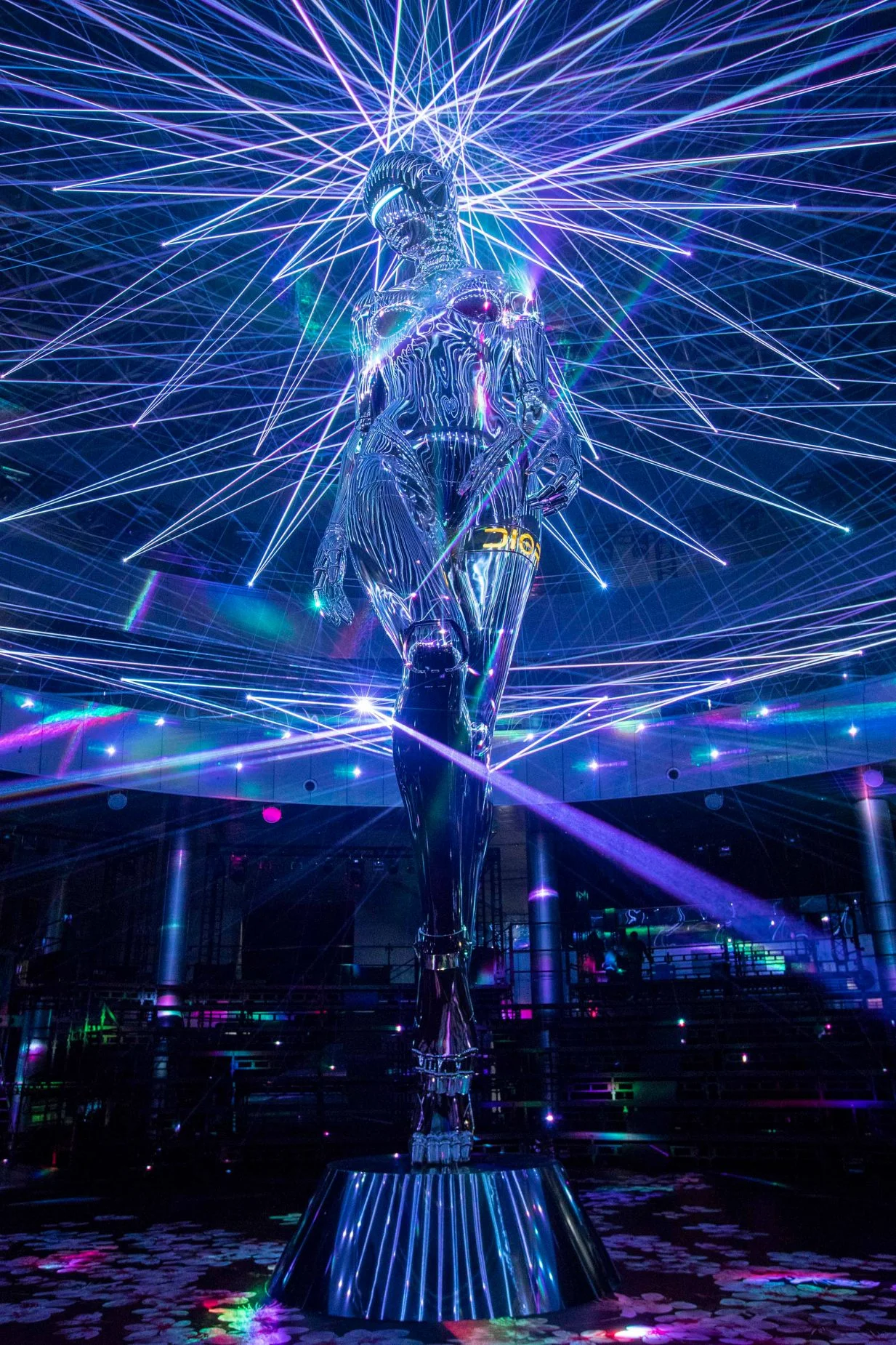 The figure was carved from styrofoam and coated in aluminium paint