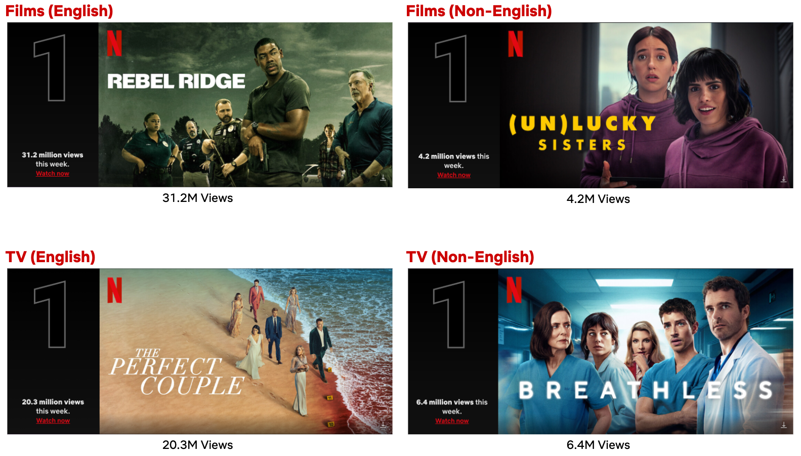 Top 10 Week of Sept. 2: ‘The Perfect Couple’ and ‘Rebel Ridge’ Hold the Top Spot.