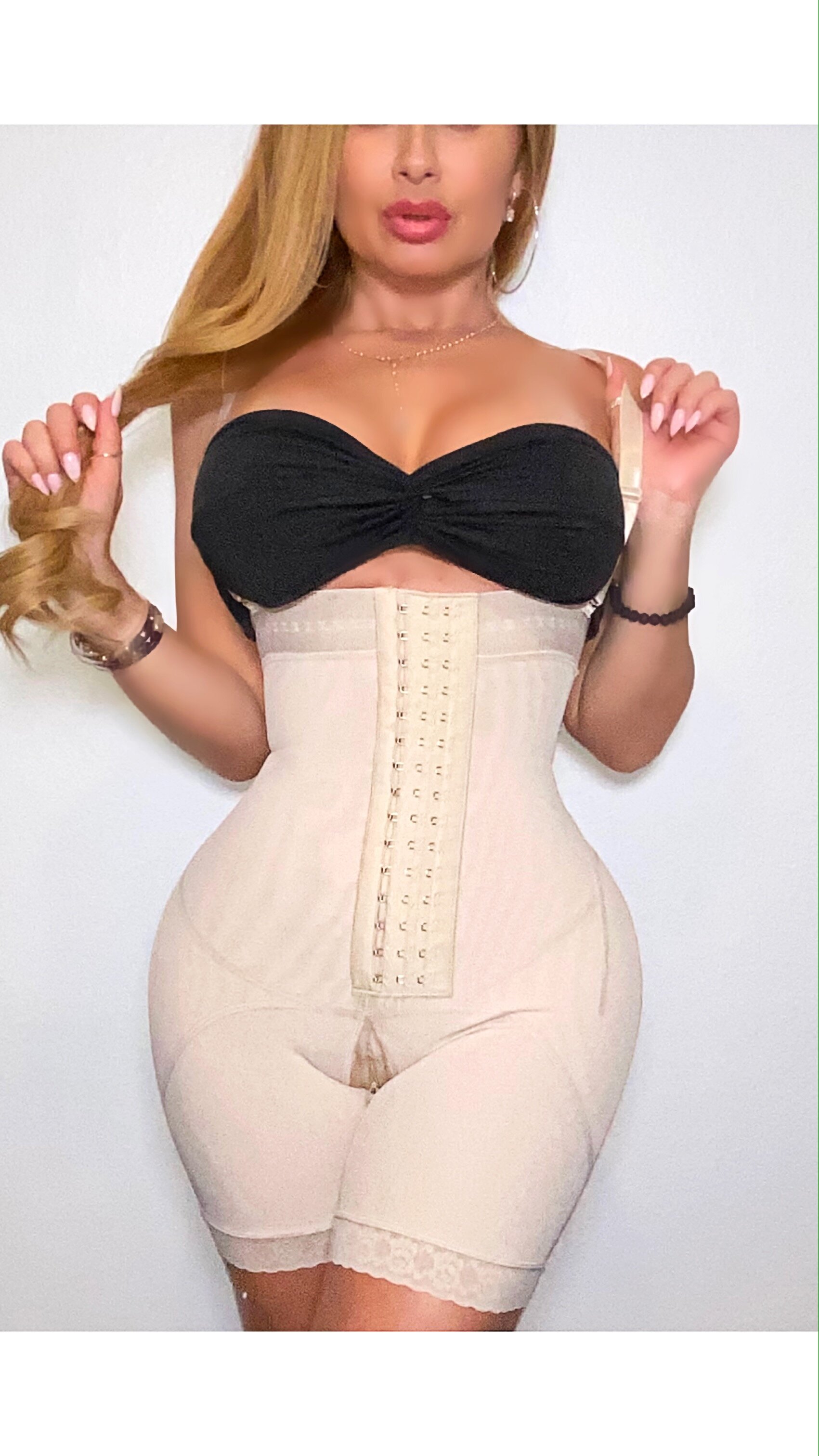 BEIGE MID THIGH BRA LESS WITH REMOVABLE STRAPS 